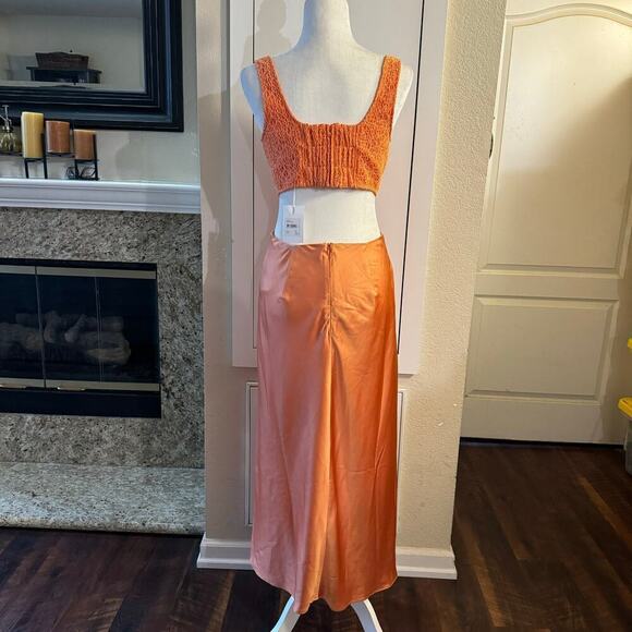 NWT C/MEO COLLECTIVE 'FORMAT' SQUARE NECK CUT OUT MIDI DRESS ORANGE Size 8 - Picture 5 of 9